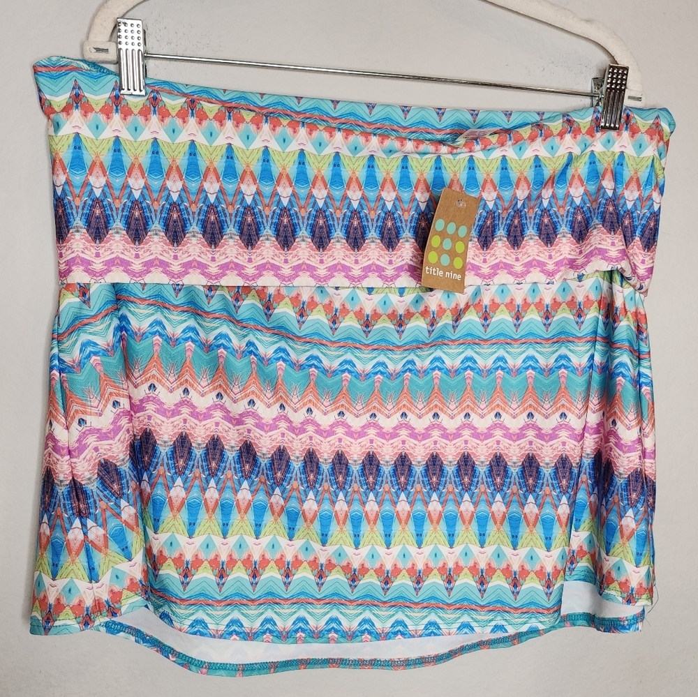 NWT Title Nine Splash Slip On Skirt Optional Roll Waist Mulitcolored XL Beach
